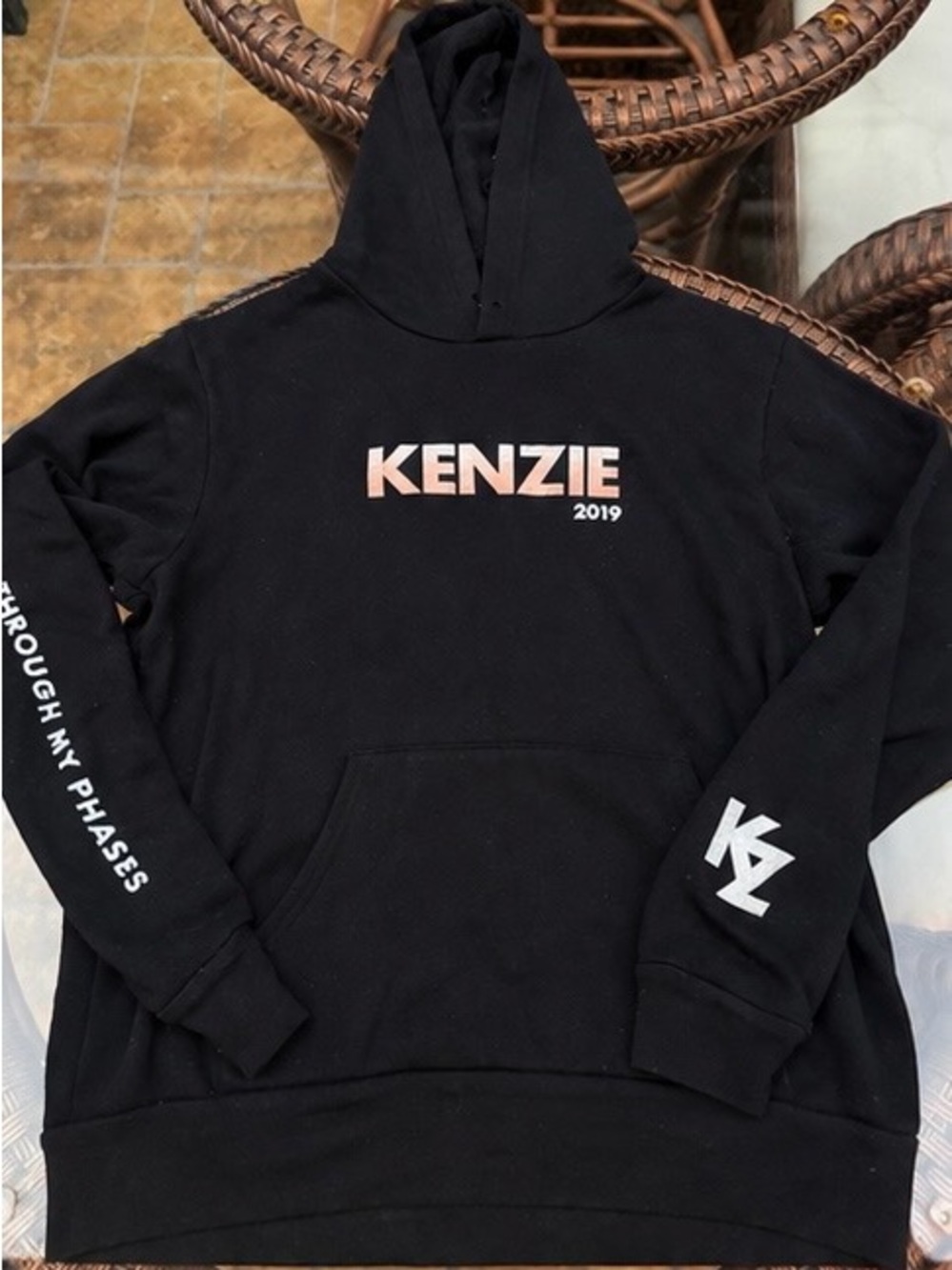 Kenzie Black Crewneck Hoodie with Pink Logo